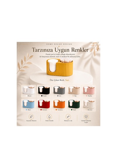 Makyaj Pamuğu Ve Kulak Çubuğu Organizeri 13cmx6cmx7cm Sarı