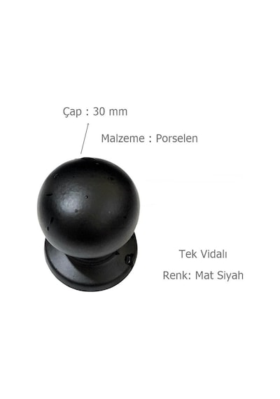 5 Adet Porselen Düğme Tek Vidalı Mat Siyah Mobilya Dolap Kulp