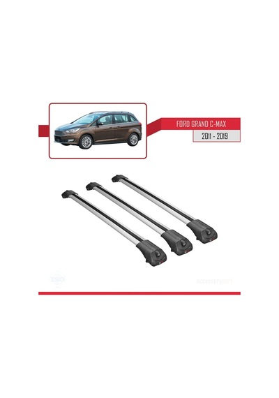 Ford Grand C-max 2011-2019 Arası İle Uyumlu Ace-1 Ara Atkı Tavan Barı Gri 3 Adet Bar