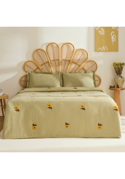 Karaca Home Sunflower %100 Pamuk Müslin Çift Kişilik Pike Takımı Adaçayı Adaçayı