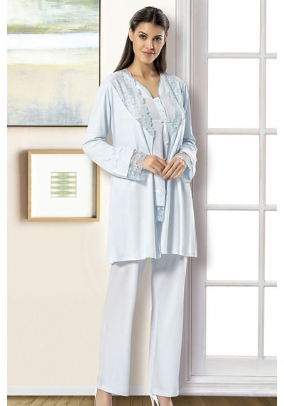 Xses 2190 Kadın Hamile Lohusa Sabahlıklı Pijama Takım-mavi