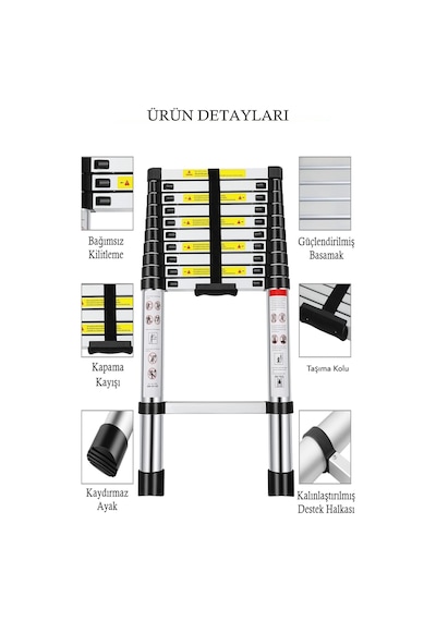 Alüminyum Katlanır Merdiven 3.8 Metre 13 Basamak