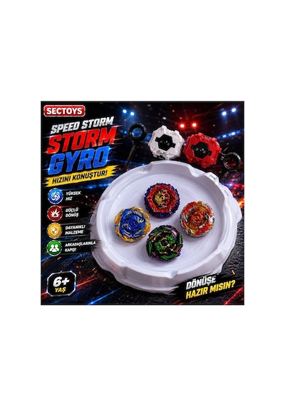 Metal Topaç Arena Seti Bayblade Arenalı 2 Fırlatıcılı Set 4 Adet Beyblade Oyuncak Set