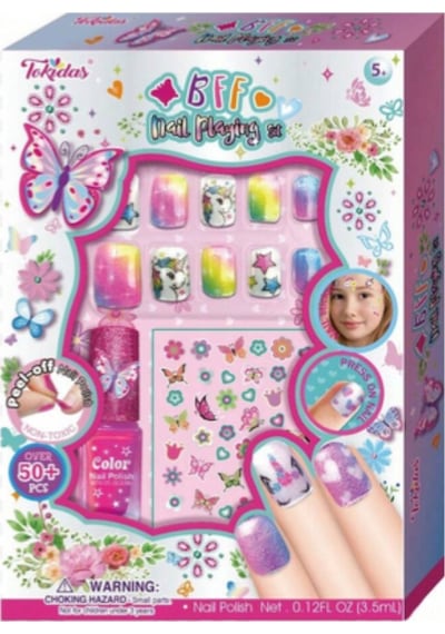 Tokidas Bff Nail Playing Set - Kelebek Modeli Ojeli Stickerlı Çocuk Takma Tırnak Seti Güzellik Seti