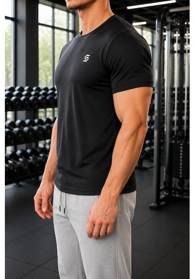 Sapeur Erkek Spor Tişört- Slim Fit Antrenman Üstü Siyah
