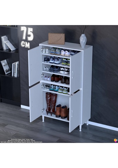 Efna Ayakkabılık - Kapaklı 4 Raf 6 Bölmeli Dar Alanlar İçin Çok Amaçlı Dolap 75 Cm Genişlik Beyaz Efna Ayakkabılık - Kapaklı 4 Raf 6 Bölmeli Dar Alanlar İçin Çok Amaçlı Dolap 75 Cm Genişlik Beyaz