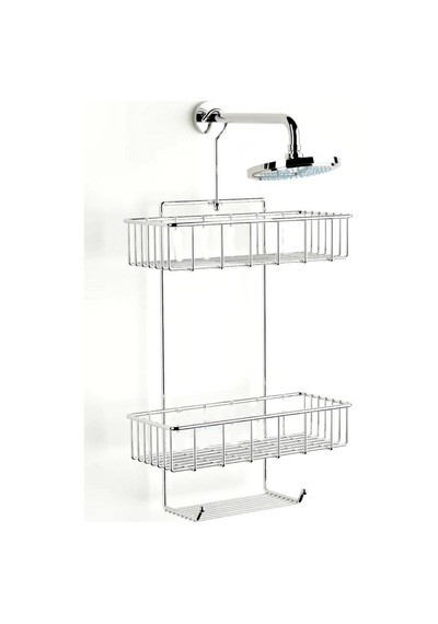 Duş Borusuna Asılabilir Kancalı İki Katlı Banyo Raf Krom Bk-0068 Gümüş