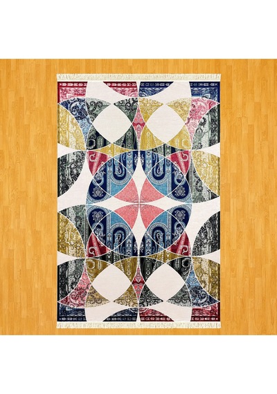 Geometrik Desenli 200 X 300 İpek Halı Çok Renkli