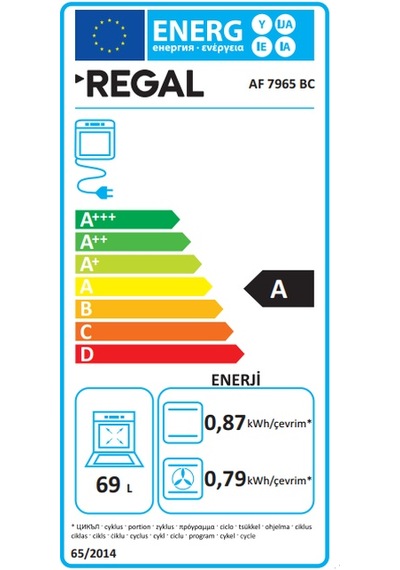 Regal AF 7965 BC 65 LT Elektro Turbo Ankastre Fırın