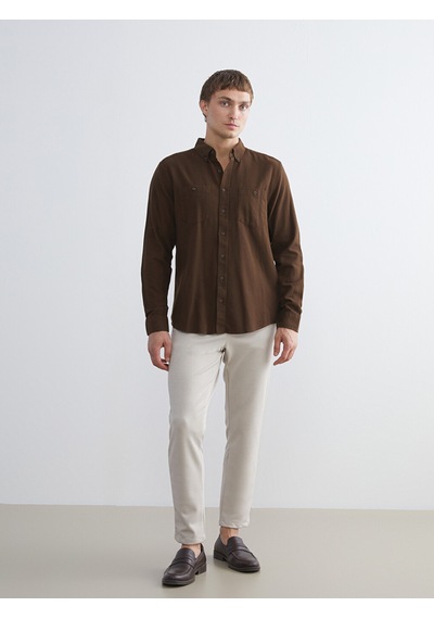 Lcwaıkıkı Classic Kahverengi Regular Fit Uzun Kollu Gabardin Erkek Gömlek