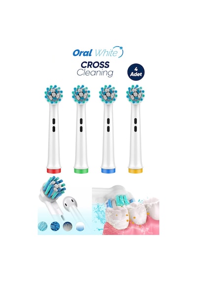 Oral White Cross Cleaning Çapraz Kıl Teknolojisi Oral-b Uyumlu 4 Adet Yedek