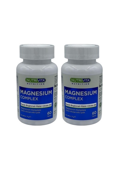 Nutrivita Nutrition Magnesium Complex 2x60 Tablet Magnezyum Kompleks Taurat Bisglisinat Malat Sitrat Vitamin B6