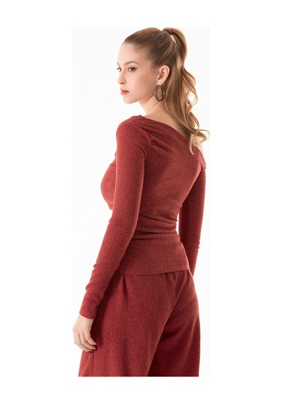 Fullamoda Bürümcük Kumaş Drapeli Kayık Yaka Bluz 25ygb650128140-bordo Bordo