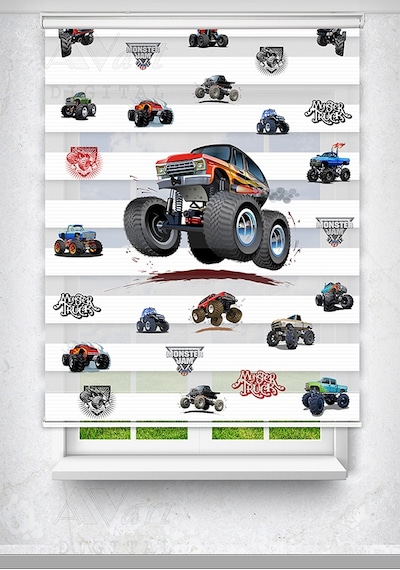 Monster Truck Arazi Aracı Baskılı Zebra Perde - Dijital Baskılı Zebra Stor Perde Çok Renkli