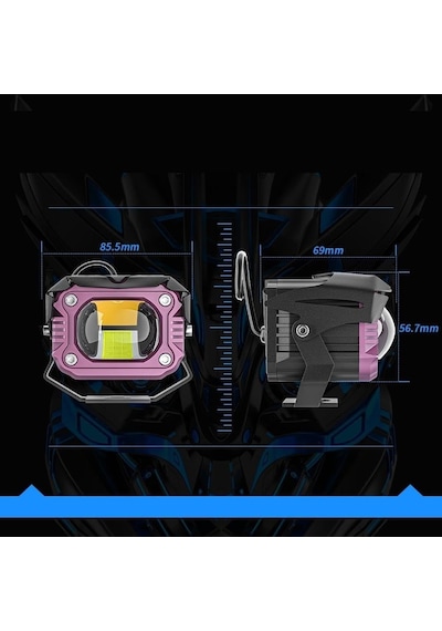 Motosiklet Çakar Modlu Lazer Led Sis Farı 2 Adet Çift Renk Beyaz Sarı Ultra Güçlü Sis Farı