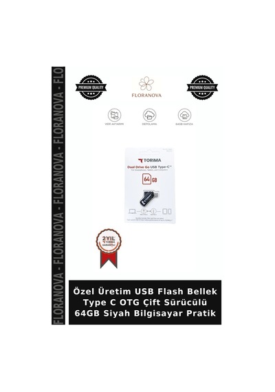 Özel Üretim Usb Flash Bellek Type C Otg Çift Sürücülü 64gb Siyah Bilgisayar Pratik