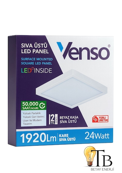 Venso 24w Kare Sıva Üstü Led Panel 3000k Gün Işığı Sarı Işık