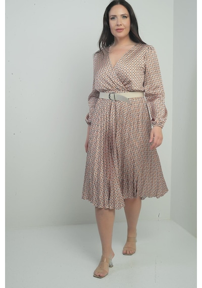 By Saygı Kadın Kruvaze Yaka Beli Kemerli Astarlı Desenli Pileli Midi Saten B.b Elbise-40334 Oranj By Saygı Kadın Kruvaze Yaka Beli Kemerli Astarlı Desenli Pileli Midi Saten B.b Elbise-40334 Oranj