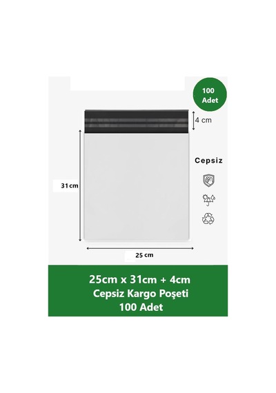 Cepsiz Kargo Poşeti 25 X 31+4 Cm 100 Adet Beyaz Orta Boy