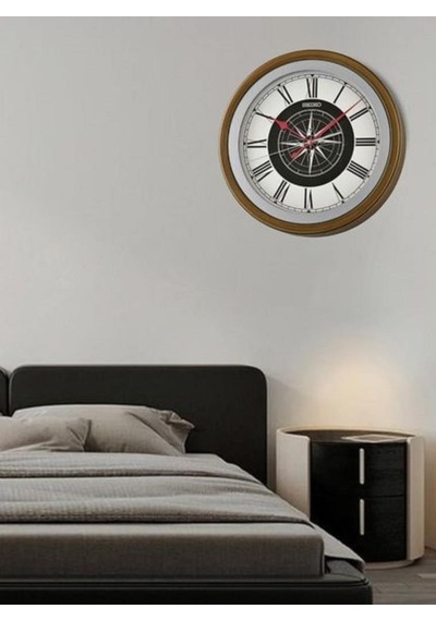 Seiko Qxa844b Kahverengi Renkli Plastik Kasa Pusula Kadranlı Quartz Mekanizmalı Duvar Saati Çok Renkli