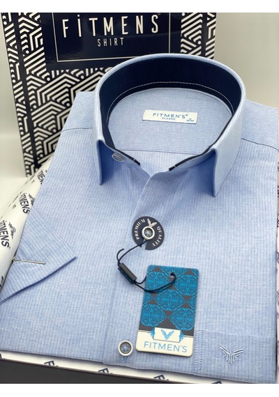 Klasik Kısa Kol Keten Cotton Hediye Kutulu Erkek Gömlek Fs-003624 - Mavi-3356 MAVİ
