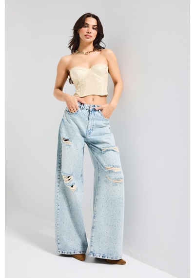 Itsbasic Kadın Kot Rengi T-12s6-32 Süper Baggy Orta Bel Parlak Taşlı Özel Tasarım Denim Jean Itsbasic Kadın Kot Rengi T-12s6-32 Süper Baggy Orta Bel Parlak Taşlı Özel Tasarım Denim Jean