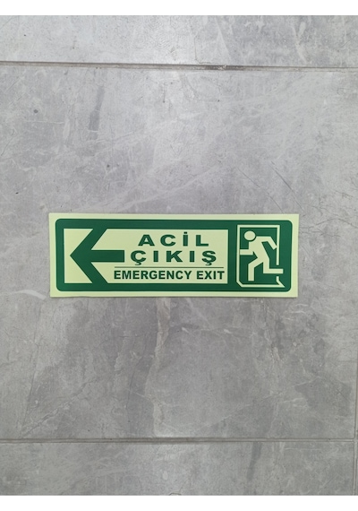 30x10 Cm Fosforlu Yangın Uyarı Acil Çıkış-emergency Exit Levhası Sol Yön