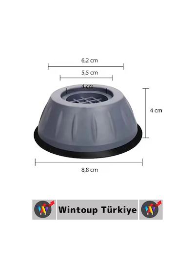 Titreşimönleyici Kaydırmaz Ses Titreşim Önleyici Çamaşır Makinesi Mobilya Sabitleyici Ayak 12 Adet Gri