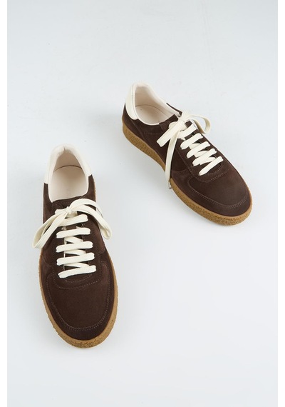 Krahe Sunny Erkek Hakiki Deri Bağcıklı Kahve-ekru Sneakers