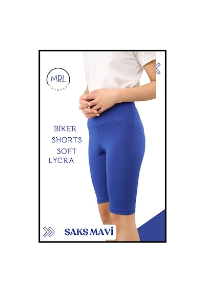 Biker Şort Yüksek Bel İç Göstermez Esnek Yumuşak Likralı Soft Tbiker Basics Saks Mavi Mavi