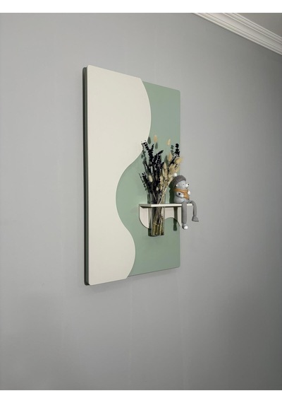 Manolya Ahşap Pilli Ledli İskandinav Tarzı Salon Duvar Rafı Modern Çiçeklik 40 X 70 Cm Yeşil - Paris Grisi