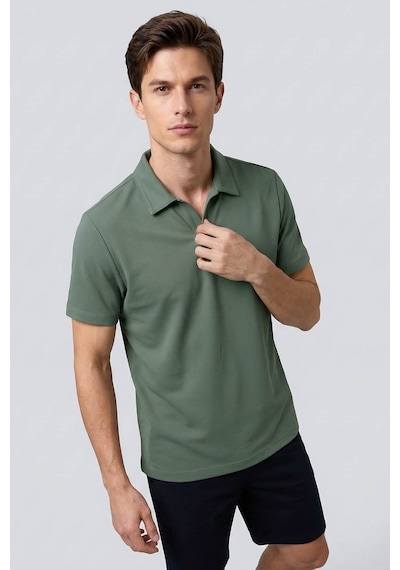 Açık Yeşil Rahat Form Yumuşak Dokulu Polo Yaka Erkek T-shirt - 88496 Camel