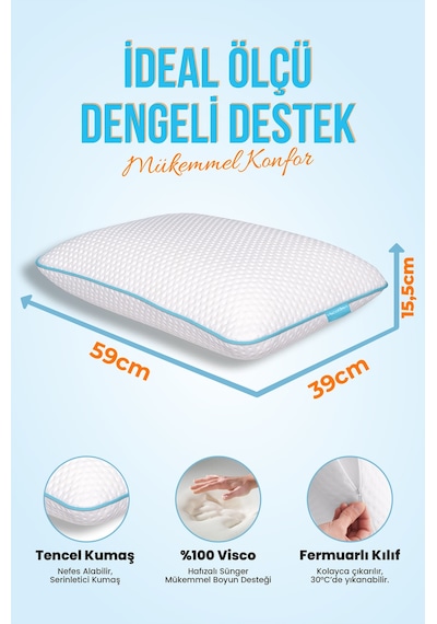 Viscofoam Yüksek Boyun Destekli Ortopedik Yastık Tombul Visco Yastık - 59x39x15.5cm
