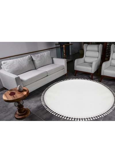 Vl Yuvarlak Comfort Ponpon Saçaklı Peluş Beyaz