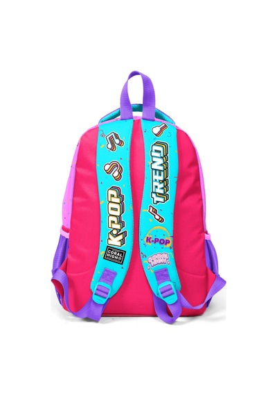 Coral High Kids Pembe Turkuaz K-pop Desenli Üç Bölmeli Okul Sırt Çantası 14427 Pembe - Turkuaz
