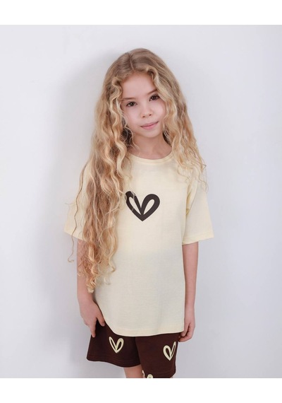 Miniko Kids Kız Çocuk Kalp Modelli Pamul Şortlu Takım Ekru