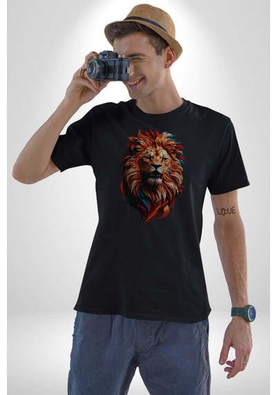 Renkli Kaplan Kükrüyor Unisex Unisex Siyah Organik Baskılı T-shirt Penye Yüksek Kalite Siyah