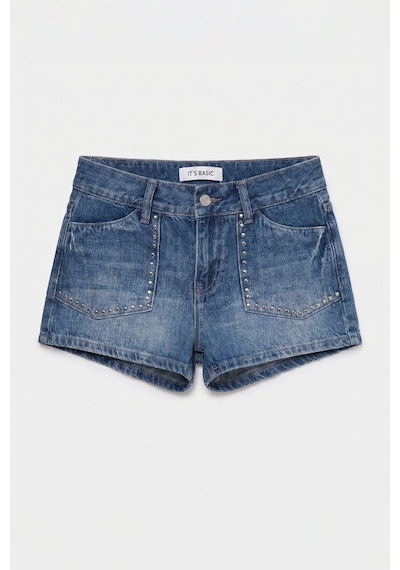 it's basic Kadın Mavi T-2s6-4 Drop Detaylı Mini Özel Tasarım Denim Şort