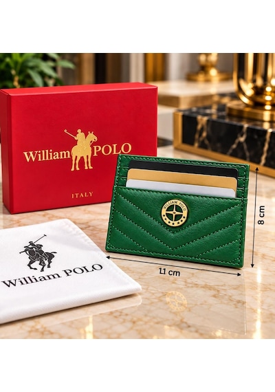 Williampolo Anka Hakiki Deri Unisex Kartlık-ince Tasarım Yeşil