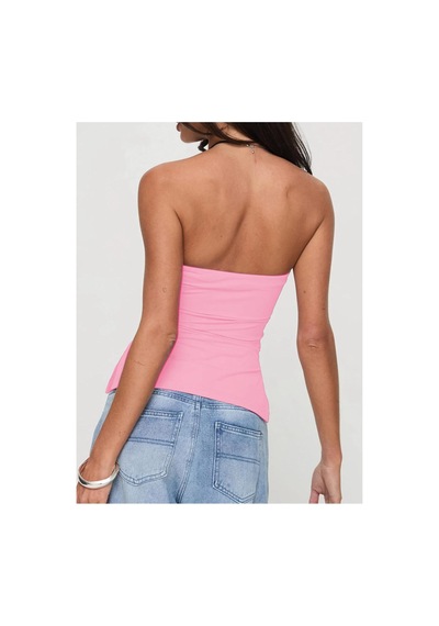 Wild Flower Straplez Üst Zarif Kolsuz Tasarım Yırtmaç Detayı Yaz İçin Eşsiz Parça Pembe Pembe Wild Flower Straplez Üst Zarif Kolsuz Tasarım Yırtmaç Detayı Yaz İçin Eşsiz Parça Pembe Pembe