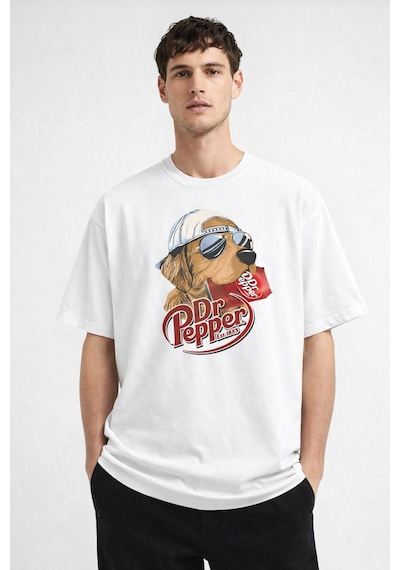 Yolo Street Oversize Köpek Grafik Baskılı Unisex Tişört %100 Pamuk Streetwear Beyaz