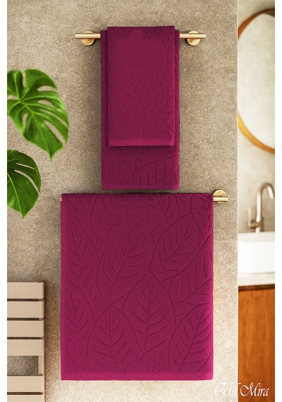 Banyo & Yüz Havlusu Seti Dokulu %100 Pamuk 90x150 + 50x90 Cm Foliva Mor