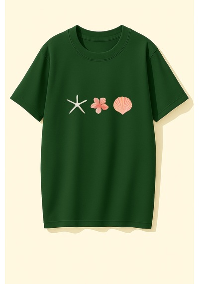 Uyguntarz Unisex İstiridye Kabuk Tasarım Basklı Tshirt Yeşil