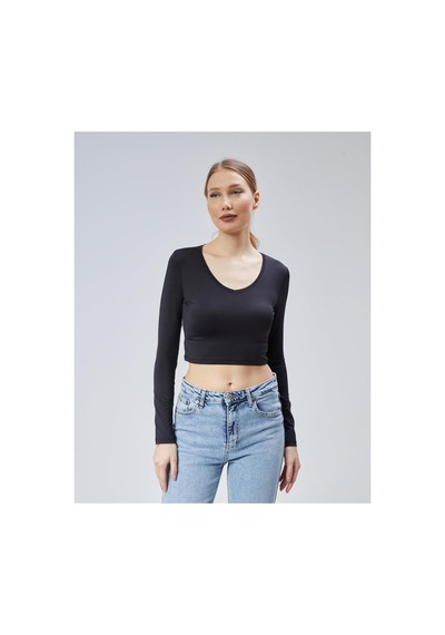 Virago Soft Touch V Yaka Crop Uzun Kol Bluz/body Siyah - 686786235 Siyah - 686786235 Siyah