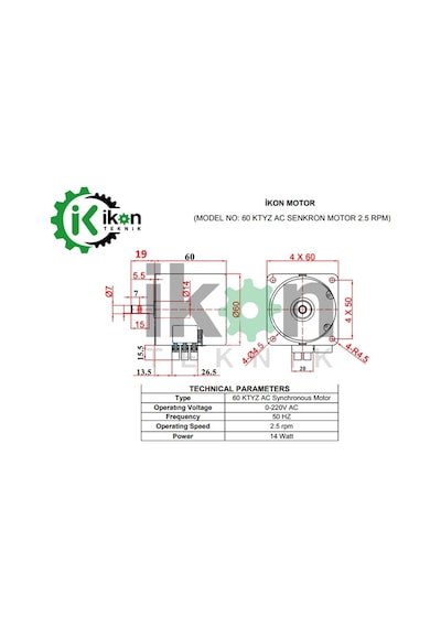 14W 2 5Rpm 60Ktyz Ac Senkron Motor