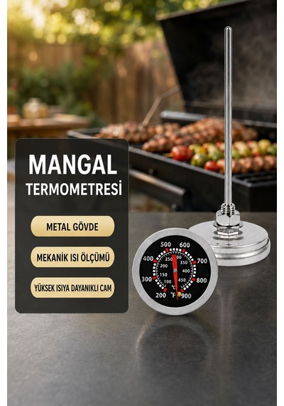 22 Cm Uzun Taşfırınlar İçin Özel Barbekü Mangal Fırın Termometresi 100-450 Derece Thr397