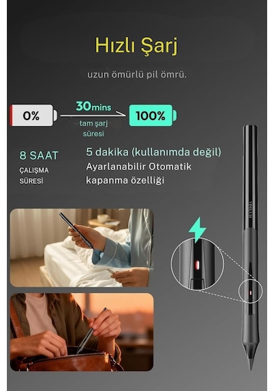 Fuchsia D1 Profesyonel Apple Uyumlu iPad Kalemi Eğim Duyarlı Avuç İçi Reddetmeli Bluetooth Uzun Pil Ömrü 0.1mm Uç Siyah
