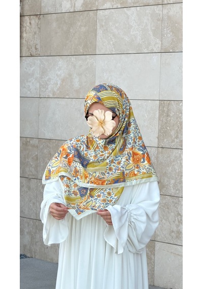 Qalortex Scarf Pamuklu Piraye Desen Eşarp - Tereyağ Sarısı