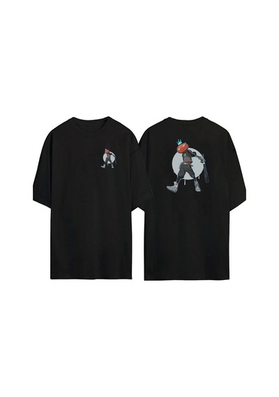 Thewert Unisex Gangster Pumpkin Ön Arka Baskılı Sıyah Oversize T-shirt Siyah