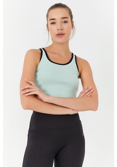 Tommy Life Su Yeşili Basic Sıfır Kol Dar Kalıp U Yaka Kadın Crop Top Atlet - 97162 Su Yeşili